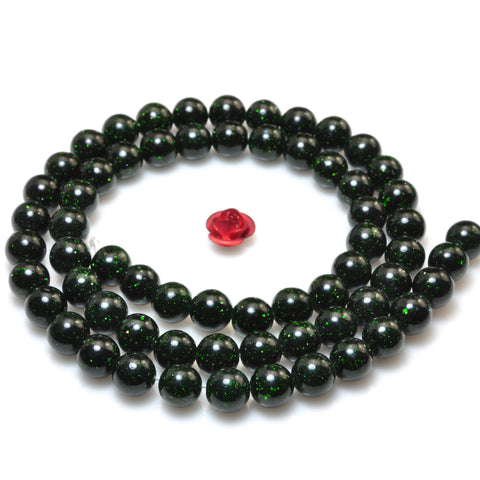 YesBeads Green Sandstone Goldstone smooth round beads gemstone 4-12mm 15"