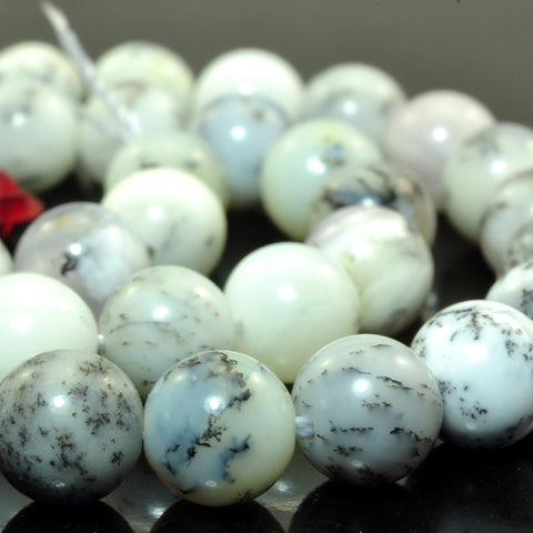 Natural moss opal smooth round loose beads white black gemstone wholesale jewelry makin diy