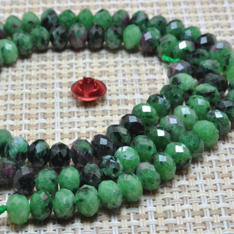 YesBeads Natural Green Zoisite gemstone faceted rondelle beads wholesale 15"