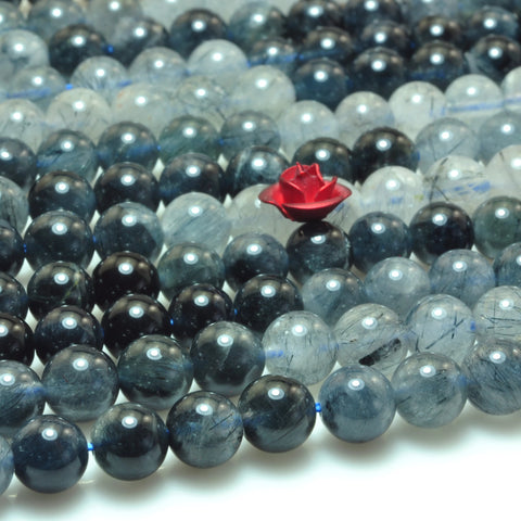 Natural blue rutilated quartz mix gemstone smooth round loose beads wholesale jewelry bracelet necklace diy