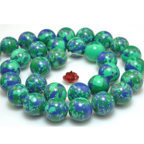 YesBeads Phoenix Synthetic Chrysocolla Blue Green smooth round beads wholesale jewelry making 15"
