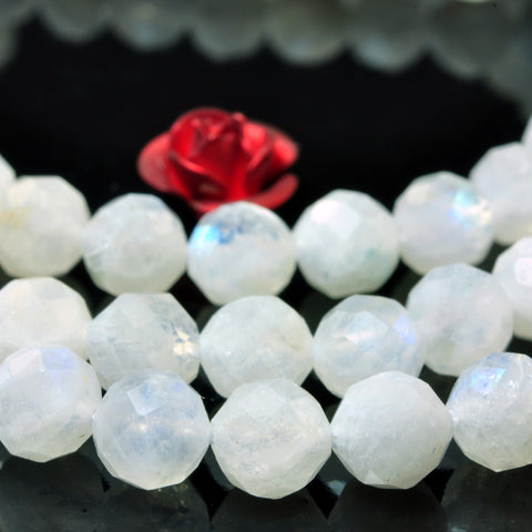 YesBeads Natural Rainbow Moonstone faceted round beads white gemstone wholesale jewelry making 15"