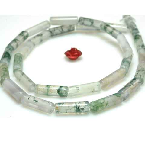 YesBeads Natural Moss Agate A grade smooth tube cylinder beads gemstone wholesale jewelry making 15"