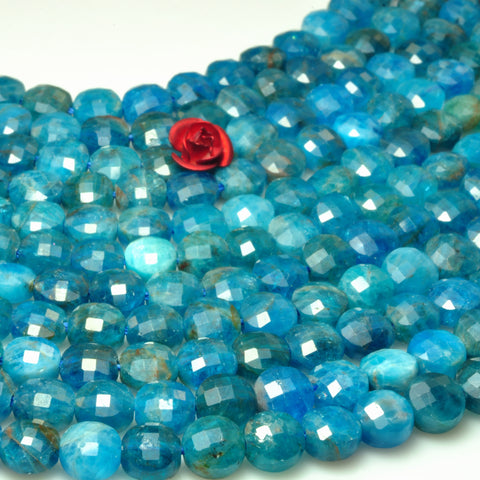 YesBeads natural blue Apatite gemstone micro faceted loose coin beads wholesale jewelry making 6mm 15"