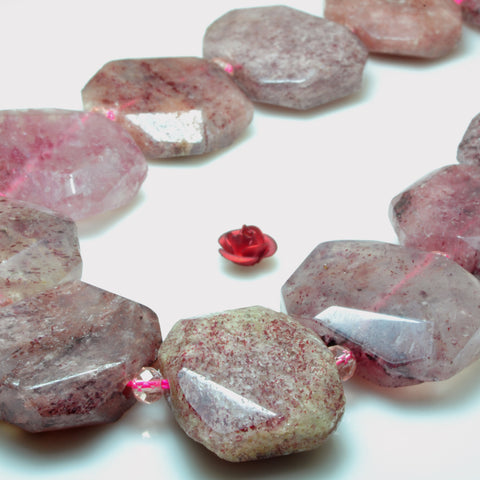 YesBeads Natural Strawberry Quartz faceted nugget rectangle beads gemstone wholesale 15"