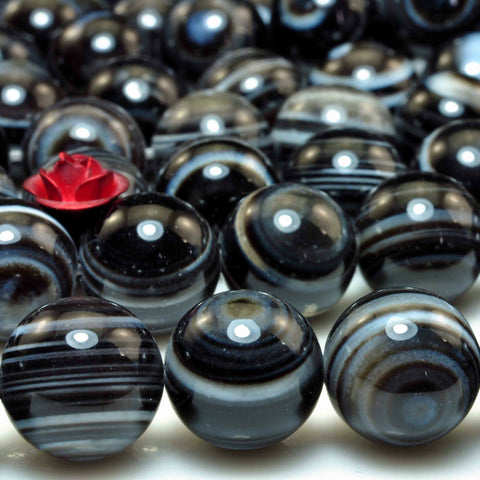 YesBeads Natural Black Eye Agate smooth round beads banded agate gemstone wholesale jewelry making 15"