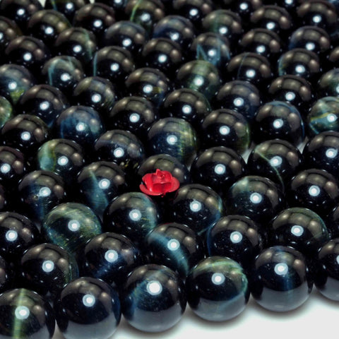 YesBeads Natural blue tiger eye gemstone A grade smooth round loose beads wholesale jewelry making 12mm 15"