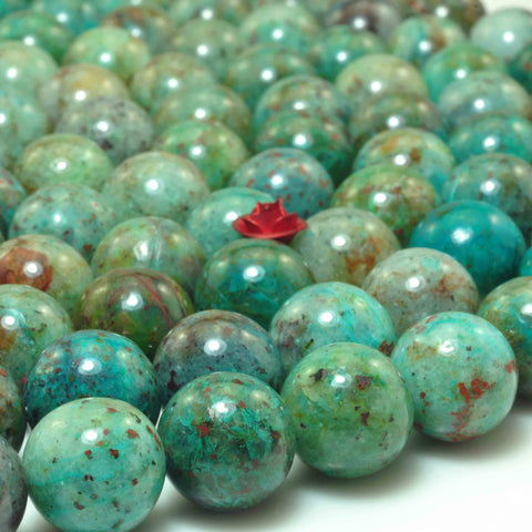 YesBeads Natural Chrysocolla gemstone smooth round loose beads wholesale jewelry making green stone 15"
