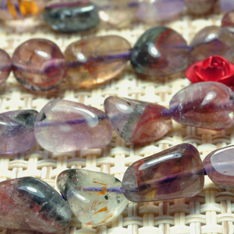 YesBeads natural Super 7 Seven Crystal smooth pebble chip beads cacoxenite amethyst gemstone wholesale jewelry making 5-10mm 15"