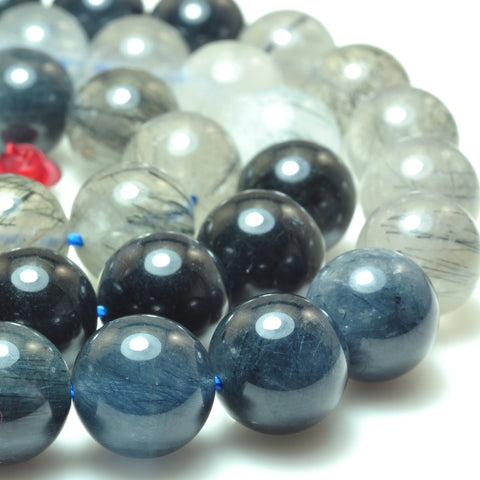 Natural blue rutilated quartz mix gemstone smooth round loose beads wholesale jewelry bracelet necklace diy