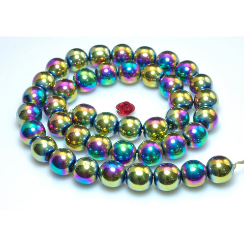 YesBeads Rainbow Hematite titanium coated smooth round beads gemstone wholesale 15"