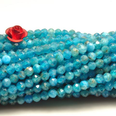 YesBeads natural blue Apatite faceted round loose beads wholesale gemstone 3mm 15"
