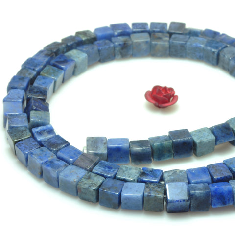 YesBeads Natural Blue Dumortierite gemstone smooth square cube beads 4mm 15"