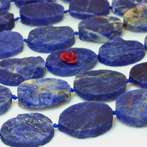 YesBeads Natural Blue Sodalite rough matte oval beads gemstone wholesale jewelry 15.5"