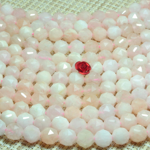 YesBeads Natural pink morganite gemstone diamond cut faceted loose round beads jewelry wholesale bracelet design 15''
