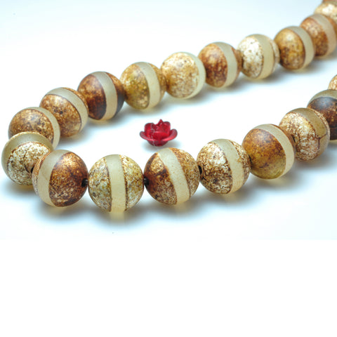 YesBeads Tibetan Agate Dzi oneline matte round beads gemstone 10mm 15"