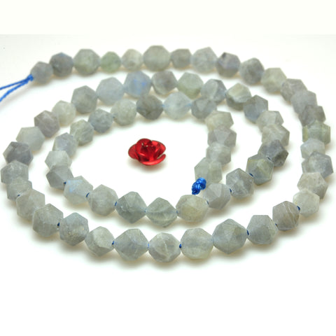 YesBeads Natural Labradorite star cut faceted matte nugget beads gemstone wholesale jewelry making 15"