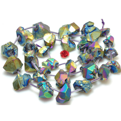 YesBeads Titanium coated rainbow quartz crystal points faceted rough nugget chunks beads gemstone 19.5"