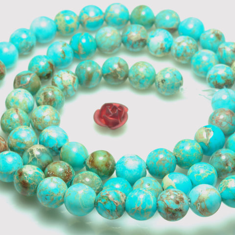 YesBeads Impression Jasper smooth round loose beads blue imperial jasper gemstone wholesale jewelry making 6mm 15"