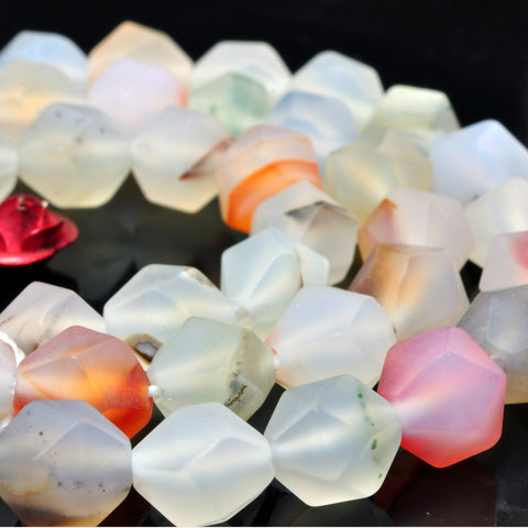 YesBeads Natural Dendritic Agate star cut faceted matte nugget beads 8mm 15''