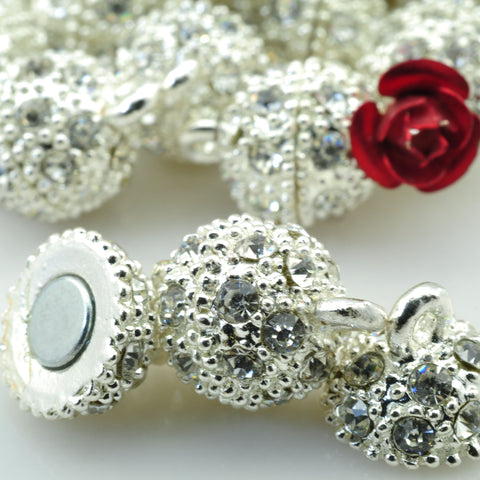 Silver plated rhinestone Magnetic Clasp CZ pave round beads clasps wholesale jewelry findings making