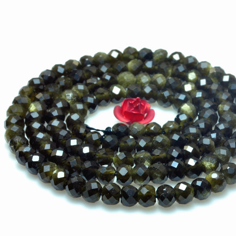 YesBeads Natural black golden obsidian faceted rondelle loose beads gemstone wholesale jewelry making 3x4mm 15"