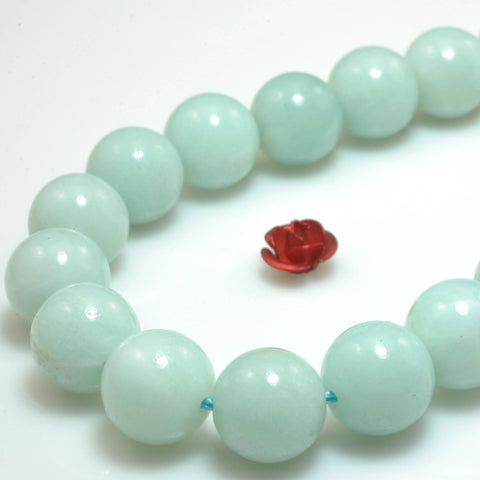 YesBeads Natural Amazonite gemstone smooth round loose beads gemstone wholesale jewelry making bracelet design 15"