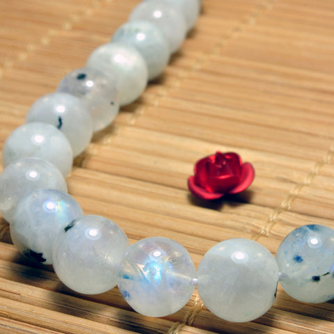 YesBeads Natural Rainbow moonstone smooth round loose beads wholesale gemstones jewelry making 6mm-8mm 15"