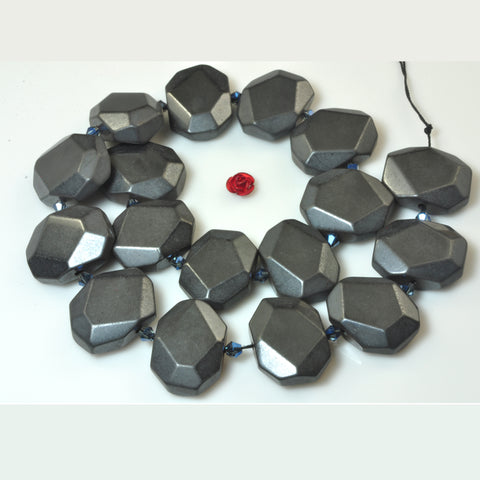 YesBeads Gray Hematite stone faceted nugget rectangle beads gemstone wholesale jewelry 15"