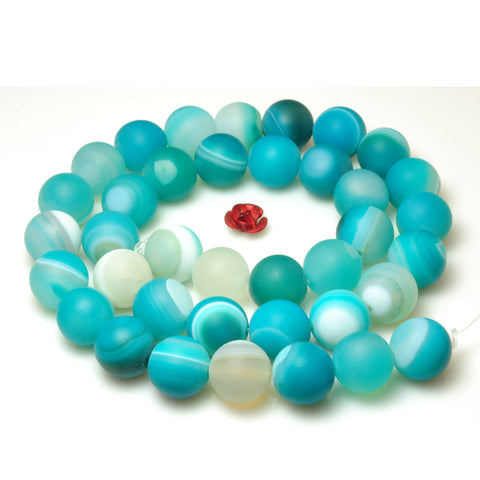 YesBeads Blue Banded Agate matte round beads gemstone 6mm-10mm 15"