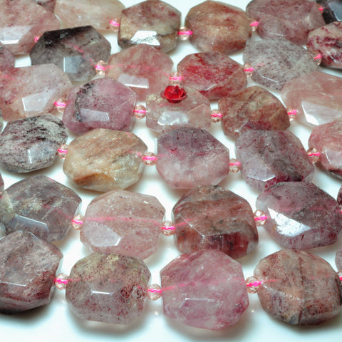 YesBeads Natural Strawberry Quartz faceted nugget rectangle beads gemstone wholesale 15"