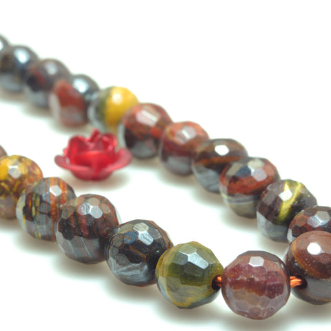 YesBedads Natural Red Tiger Iron faceted round beads gemstone wholesale 15"
