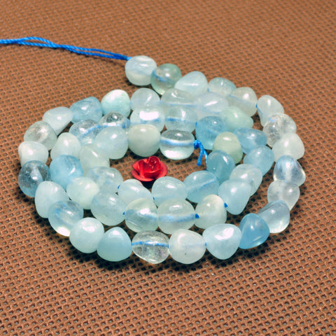 YesBeads Natural Blue Aquamarine gemstone smooth pebble chip beads wholesale 15"