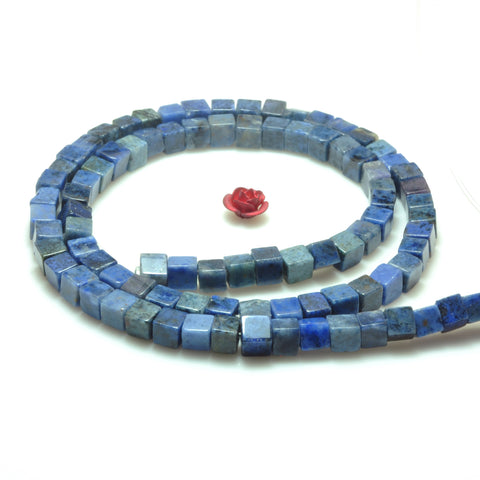 YesBeads Natural Blue Dumortierite gemstone smooth square cube beads 4mm 15"