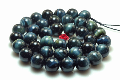 YesBeads Natural blue tiger eye gemstone smooth round loose beads wholesale jewelry making 10mm 15"