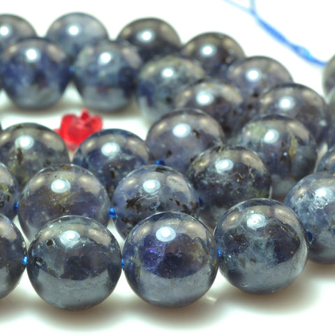 YesBeads Natural Iolite dark blue gemstone smooth round loose beads wholesale 15"