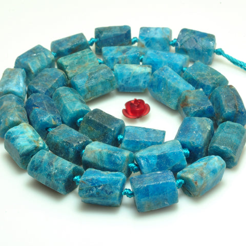 YesBeads Natural Blue Apatite faceted raw matte nugget tube beads gemstone 16"