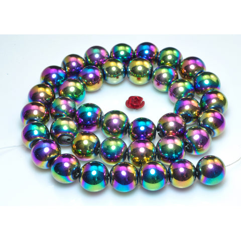YesBeads Rainbow Hematite titanium coated smooth round beads gemstone wholesale 15"