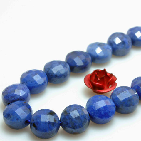 YesBeads Natural Dumortierite A grade micro faceted coin loose beads wholesale gemstone jewelry making 6mm 15"