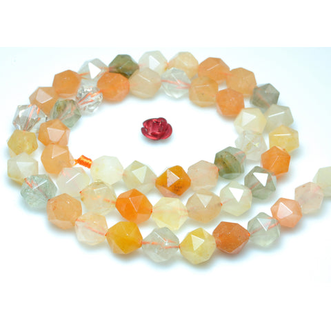 YesBeads Natural Rainbow Crystal Quartz Chalcedony mix gemstone star cut faceted nugget beads wholesale 15"