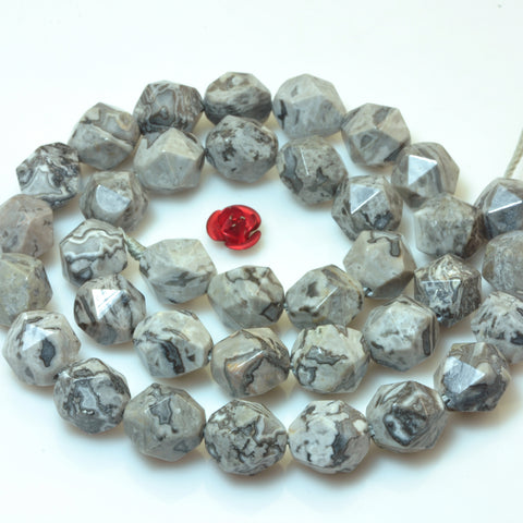 YesBeads Natural Picasso Jasper star cut faceted nugget beads gray gemstone 15"