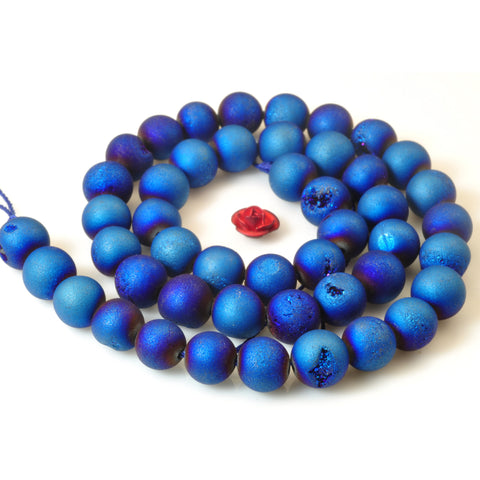 YesBeads Blue Druzy Agate titanium coated agate matte round beads 6-14mm 15"