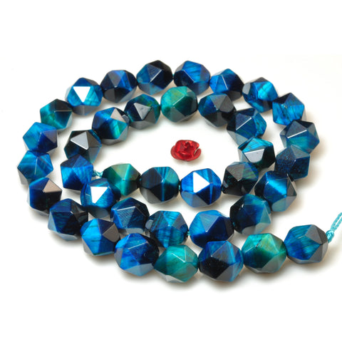 YesBeads Blue Tiger Eye star cut faceted nugget beads gemstone 6mm-10mm 15"