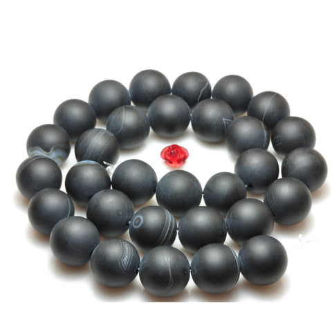 YesBeads Natural Black Banded Agate matte round beads gemstone 8mm-12mm 15"