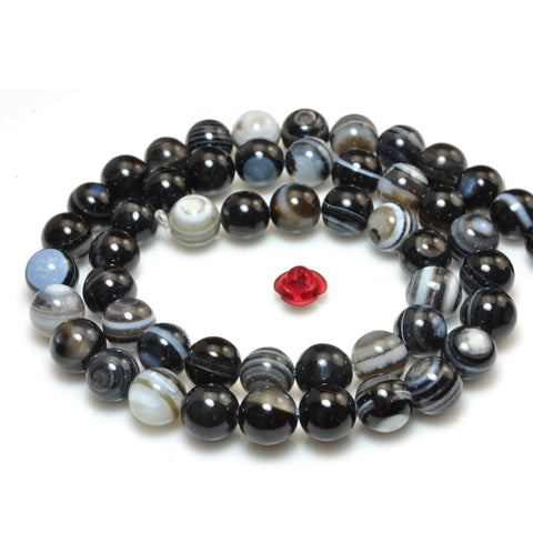 YesBeads Natural Black Eye Banded Agate smooth round beads gemstone 6-16mm 15"