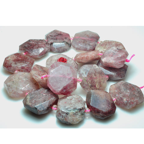 YesBeads Natural Strawberry Quartz faceted nugget rectangle beads gemstone wholesale 15"