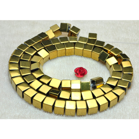 YesBeads Gold Hematite smooth square cube beads yellow stone wholesale jewelry 15"