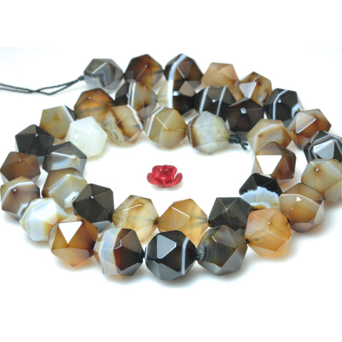 YesBeads Brown Banded Agate star cut faceted nugget beads gemstone 8mm 10mm 15"