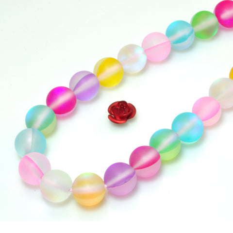YesBeads Mystic Aura Quartz Crystal matte round loose beads wholesale jewelry 15"