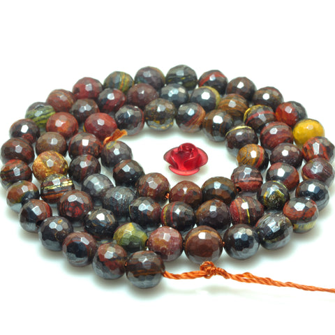 YesBedads Natural Red Tiger Iron faceted round beads gemstone wholesale 15"